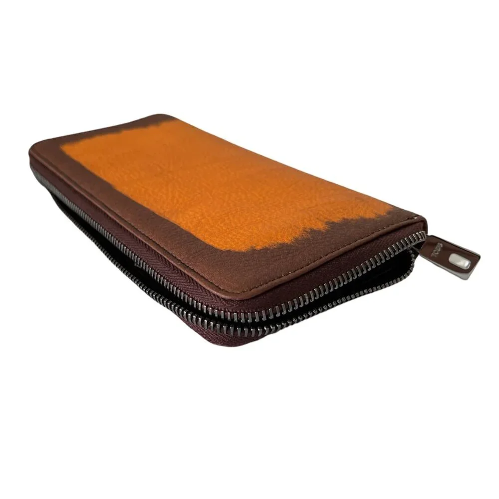 Tod's Italy Color block Orange/Brown‎ Zip Continental Wallet XAWDSPA04Z0DOUL016